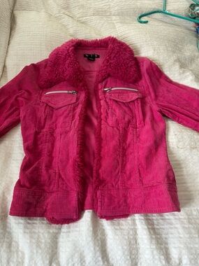 579 Women's Bright Pink Corduroy Jacket with Sherpa Collar